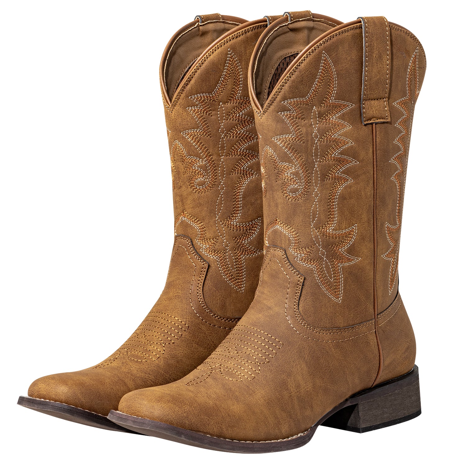 SheSole Cowboy Boots for Women Square Toe Western Boots Mid Calf Cowgirl Boots Pull On Fashion Embroidery - SheSole