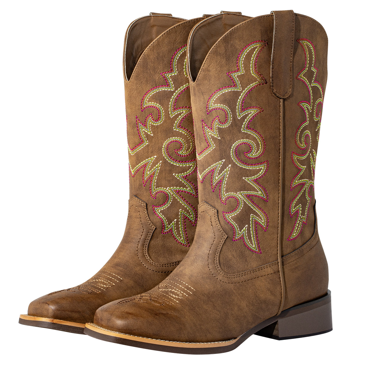 SheSole Women's Extra Wide Calf Cowboy Boots Square Toe – Pull-On Western Boots for Thick Calves, Stretch Comfort & Removable Insole, Classic Western Pattern - SheSole