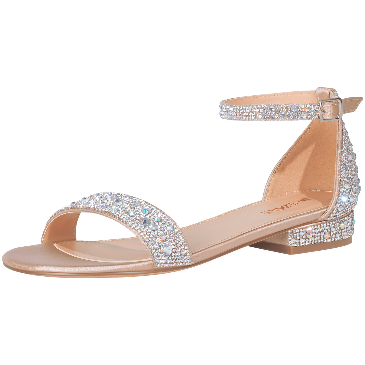 SheSole Women's Rhinestone Low Block Heel Sandals Sparkly Ankle Strap Sandal Bridal Wedding Dress Shoes Silver Gold White - SheSole