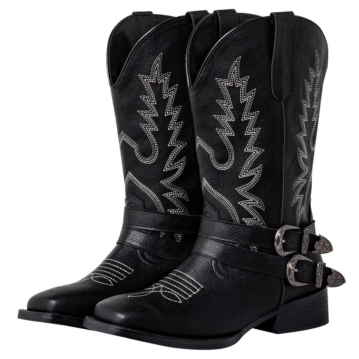 Shesole Extra Wide Calf Cowgirl Boots for Women with Buckles - Cowboy Boots with Hidden Stretch Panel & Removable Cushion - Comfort Square Toe Western Boots for Fuller Figures - SheSole