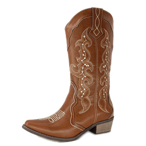 SheSole Womens Wide Calf Cowboy Cowgirls Boots Tan - SheSole