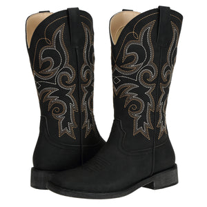 SheSole Women's Square Toe Cowboy Boots Black - SheSole