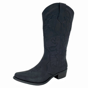 Womens Cowgirl Cowboy Boots Wide Calf Snip Toe Black - SheSole