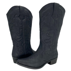 Womens Cowgirl Cowboy Boots Wide Calf Snip Toe Black - SheSole