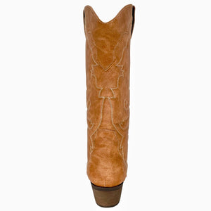 Womens Cowgirl Cowboy Boots Wide Calf Snip Toe Tan - SheSole