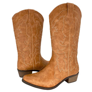 Womens Cowgirl Cowboy Boots Wide Calf Snip Toe Tan - SheSole