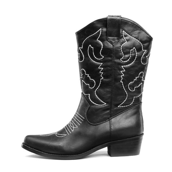 SheSole Womens Wide Calf Cowboy Boots Black - SheSole