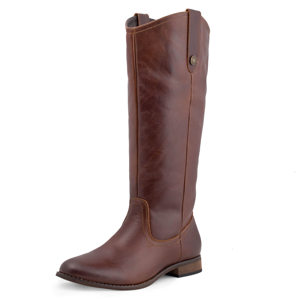 Womens Brown Knee High Cowboy Boots - SheSole