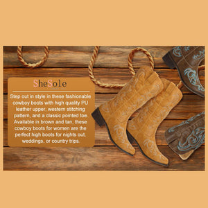 SheSole Pointed Toe Womens Cowboy Boots Tan - SheSole