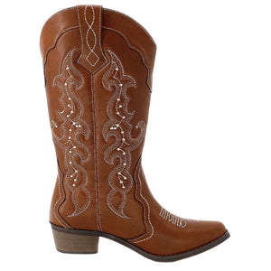 SheSole Womens Wide Calf Cowboy Cowgirls Boots Tan - SheSole