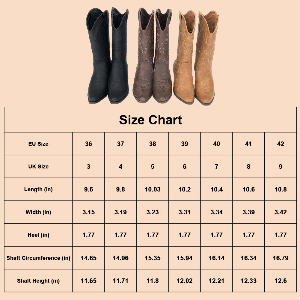  SheSole Ladies Square Toe Cowboy Boots for Women Wide Calf  Western Fashion Cowgirl Shoes Black US 6