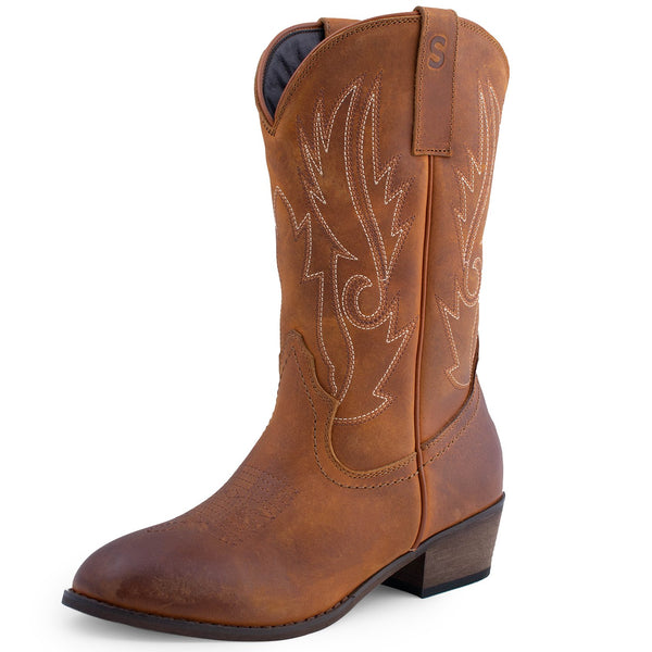 SheSole Women's Western Boots Round Toe Tan - SheSole