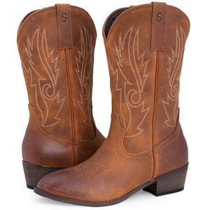 SheSole Women's Western Boots Round Toe Tan - SheSole